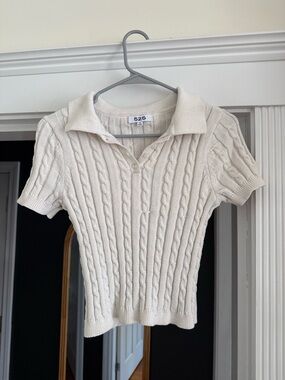 525 America Cream Cable Knit Polo Sweater Top – Size Small